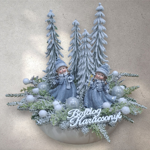 Havas erdő angyalkákkal,karácsonyi asztaldísz - Meska.hu