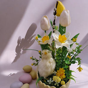 Élethű csibe,fényes kaspóban, Otthon & Életmód, Dekoráció, Húsvéti asztaldíszek, , MESKA