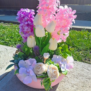 Tavaszi virágözön, Ünnepi díszek, dekorációk, Húsvéti díszek és dekorációk, Húsvéti virágos díszek, Virágkötés, MESKA