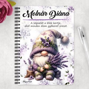 Személyre szabható - Cuki Levendulás manó mintás A6-os füzet - otthon & életmód - papír, írószer - jegyzetfüzet & napló - Meska.hu