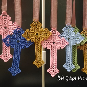 Kereszt alakú Könyvjelző, Karácsonyfadísz, Szabadon Álló Csipke Gépi Hímzéssel, 5 színben - Meska.hu