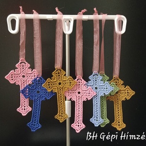 Kereszt alakú Könyvjelző, Karácsonyfadísz, Szabadon Álló Csipke Gépi Hímzéssel, 5 színben - karácsony - karácsonyi lakásdekoráció - karácsonyfadíszek - Meska.hu