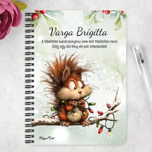 Személyre szabható - Cuki karácsonyi mókus és az égősor mintás A6-os füzet - otthon & életmód - papír, írószer - jegyzetfüzet & napló - Meska.hu