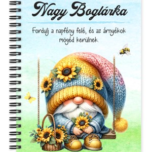 Személyre szabható - Hintázó napraforgós manó mintás A6-os füzet, Otthon & Életmód, Papír, írószer, Jegyzetfüzet & Napló, , MESKA