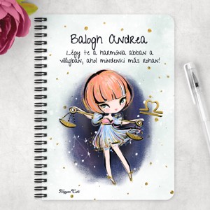 Személyre szabható - Vörös hajú Csini Mérleg lány mintás A5-ös füzet - otthon & életmód - papír, írószer - jegyzetfüzet & napló - Meska.hu