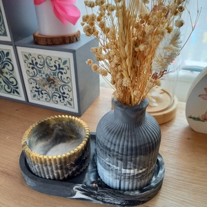 Fekete-arany ásványgyanta szett, Otthon & Életmód, Dekoráció, Asztal és polc dekoráció, Dekorációs tál, tartó, Kerámia, MESKA