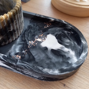 Fekete-arany ásványgyanta szett - otthon & életmód - dekoráció - asztal és polc dekoráció - dekorációs tál, tartó - Meska.hu