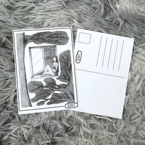 Ablakban ülő lány képeslap - otthon & életmód - papír, írószer - ajándékozás kellékei - képeslap, üdvözlőlap - Meska.hu