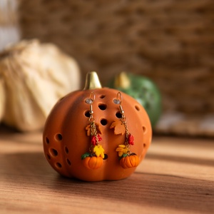 Őszi tökös fülbevaló, Ékszer, Fülbevaló, Lógó fülbevaló, Gyurma, MESKA