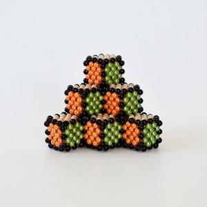 Almazöld-narancs-bézs lépcsős piramis fekete ráccsal - otthon & életmód - dekoráció - dísztárgy - Meska.hu