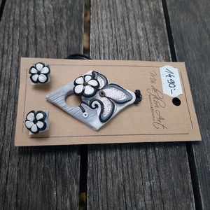 Fekete-fehér ékszergarnitúra: medál és fülbevaló - ékszer - ékszerszett - Meska.hu