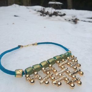 Arany, galvanizált partedli nyakék, Ékszer, Nyaklánc, Statement nyaklánc, Ékszerkészítés, Gyurma, MESKA