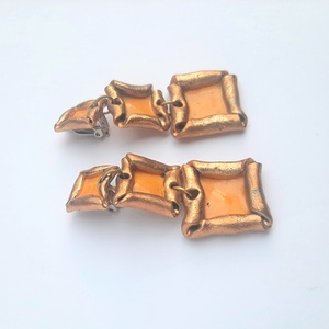  Arany-napsárga 3 négyzetes klipsz - ékszer - fülbevaló - klipsz - Meska.hu
