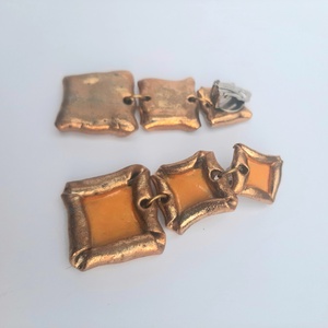  Arany-napsárga 3 négyzetes klipsz - ékszer - fülbevaló - klipsz - Meska.hu