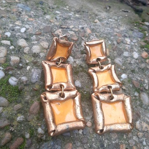  Arany-napsárga 3 négyzetes klipsz - ékszer - fülbevaló - klipsz - Meska.hu