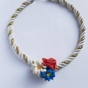 Mezei csokor nyakék selyemzsinóron, Ékszer, Nyaklánc, Statement nyaklánc, Ékszerkészítés, Gyurma, MESKA