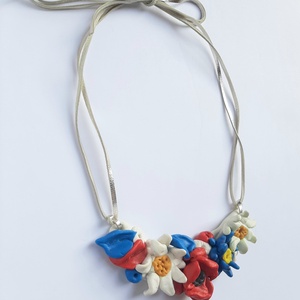 Bővített mezei csokor nyakék ezüst bőrszálon - ékszer - nyaklánc - statement nyaklánc - Meska.hu