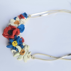 Bővített mezei csokor nyakék ezüst bőrszálon - ékszer - nyaklánc - statement nyaklánc - Meska.hu