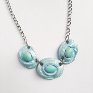 Ovális három korongos lánc féldrágakővel - türkíz - Meska.hu