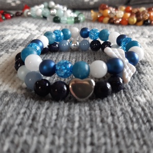 Bársonyos ragyogás karkötő kékben, Homokkő, Angelit, Hematit ásvánnyal és Swarovski gyönggyel - ékszer - karkötő - gyöngyös karkötő - Meska.hu