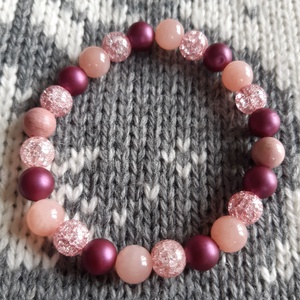 Harmónia karkötő eperkrém Jádéval és Rodonittal - ékszer - karkötő - gyöngyös karkötő - Meska.hu