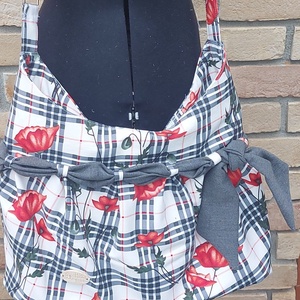 kockás-virágos masnis táska - táska & tok - kézitáska & válltáska - válltáska - Meska.hu