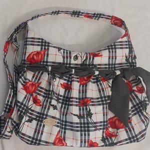 kockás-virágos masnis táska - táska & tok - kézitáska & válltáska - válltáska - Meska.hu