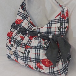 kockás-virágos masnis táska - táska & tok - kézitáska & válltáska - válltáska - Meska.hu