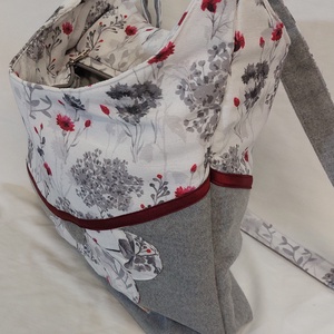 Virágos táska szürkében - táska & tok - kézitáska & válltáska - vállon átvethető táska - Meska.hu