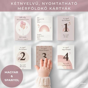 Magyarspanyol letölthető, nyomtatható babamérföldkő kártya, lány pasztell szivárvány PDF (Tarjetas de hitos bilingües) - Meska.hu