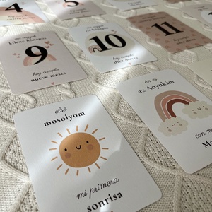 Magyarspanyol letölthető, nyomtatható babamérföldkő kártya, lány pasztell szivárvány PDF (Tarjetas de hitos bilingües) - művészet - grafika & illusztráció - digitális - Meska.hu