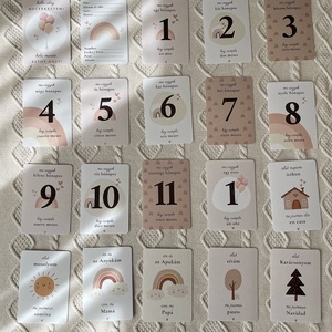 Magyarspanyol letölthető, nyomtatható babamérföldkő kártya, lány pasztell szivárvány PDF (Tarjetas de hitos bilingües) - művészet - grafika & illusztráció - digitális - Meska.hu