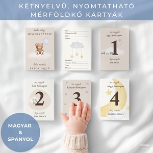 Magyarspanyol letölthető, nyomtatható mérföldkő kártya, fiú kék mackó digitális PDF (Tarjetas de hitos bilingües) - Meska.hu