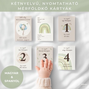 Magyarspanyol letölthető, nyomtatható mérföldkő kártya, fiú zöld szivárvány digitális PDF (Tarjetas de hitos bilingües) - Meska.hu