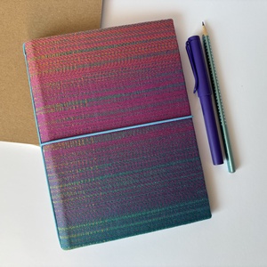 Narancs, pink, türkiz színátmenetes textilborítós füzettartó, füzetborító, traveller's notebook, A/5, keménytáblás - Meska.hu