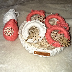 Eper-fehér tavaszi kosár csomag - otthon & életmód - dekoráció - húsvéti asztaldíszek - Meska.hu