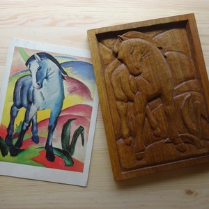 Franz Marc: Kék ló c. képének faragott változata, Otthon & Életmód, Dekoráció, Kép & Falikép, Fából készült kép, Famegmunkálás, MESKA