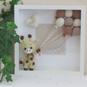 Horgolt, névreszóló ZSIRÁF babaköszöntő kép, babaszoba dekoráció, Játék & Sport, Keresztelőajándékok, Horgolás, MESKA