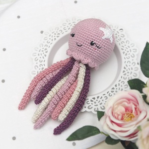 Horgolt vintage rózsaszín polip, Baba - mama, Babalátogató ajándékcsomag, Horgolás, MESKA