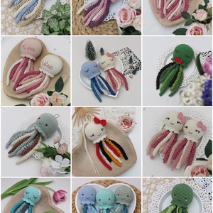 Horgolt zöld polip alvóka babajáték - játék & sport - plüssállat & játékfigura - polip, medúza - Meska.hu