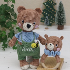 Horgolt Bruno maci és maci csörgő szett babalátogató ajándékcsomag - baba - mama - babalátogató ajándékcsomag - Meska.hu