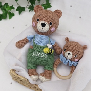 Horgolt Bruno maci és maci csörgő szett babalátogató ajándékcsomag - baba - mama - babalátogató ajándékcsomag - Meska.hu