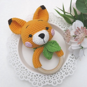 Horgolt róka csörgő � bababarát, hímzett szemmel (narancs) - baba - mama - baba játékok - csörgő - Meska.hu