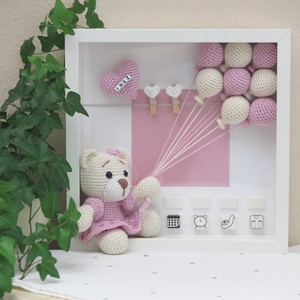 Horgolt, névreszóló MACI babaváró kép, babaszoba dekoráció, Baba - mama, Babalátogató ajándékcsomag, Horgolás, MESKA