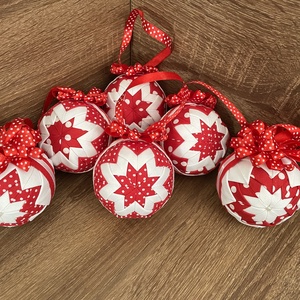 6 db-os gömb szettben, piros-fehér színben, pöttyös mintával - otthon & életmód - dekoráció - dísztárgy - Meska.hu