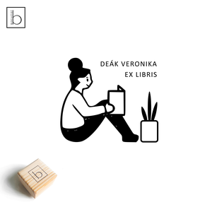 Ex libris pecsét, személyre szabható bélyegző, könyv nyomda - Olvasó lány és szobanövény, Könyv & Zene, Ex libris pecsét, , MESKA
