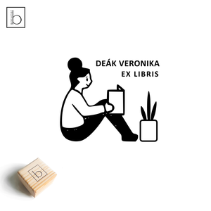 Ex libris pecsét, személyre szabható bélyegző, könyv nyomda - Olvasó lány és szobanövény, Könyv & Zene, Ex libris pecsét, , MESKA
