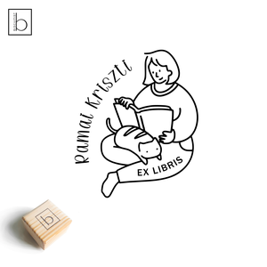 Ex libris pecsét, személyre szabható bélyegző, könyv nyomda - Olvasó lány cicával - Meska.hu