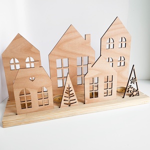 Karácsonyi ablakdísz, Gyertyatartó fa házakkal, mécsestartó, Otthon & Életmód, Gyertya, illat, aroma, Gyertyatartó, Famegmunkálás, MESKA