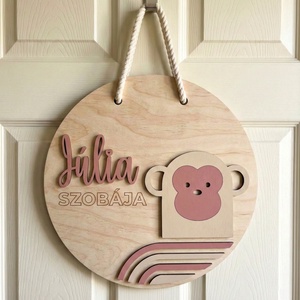 Névtábla ajtóra, egyedi ajtódísz, majom mintával, kreatív fotózási kellék - Meska.hu
